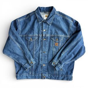 VTG Carhart Denim Trucker Jacket Mens XL USA Made J12DST Y2k 2002 Grunge Dadcore